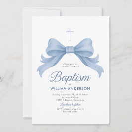 ブルーボウボーイバプテスマ招待状ウィズクロスリース 招待状