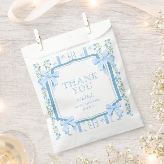 ブルーボウボーイベビーシャワーありがとう フェイバーバッグ (クリップ留めされた状態)