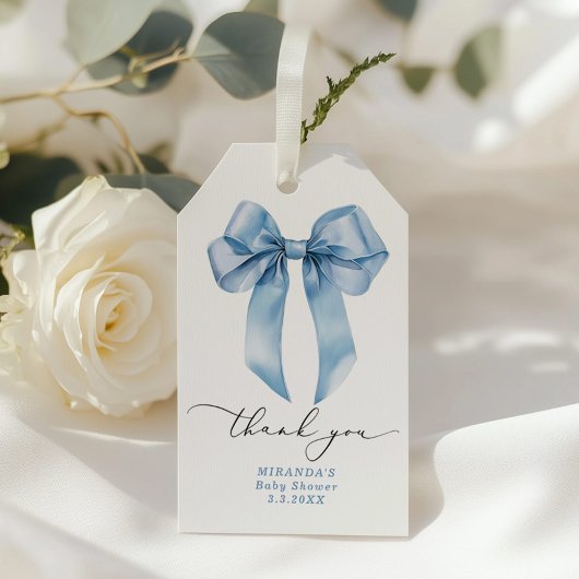 ブルーボウボーイ赤ちゃんシャワー感謝していユー ギフトタグ