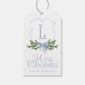 ブルーボウメリークリスマスクレストギフトラベル- L ギフトタグ (正面)