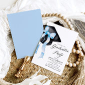 ブルーボウモダンエレガント卒業キャップ卒業 招待状