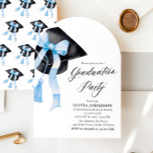 ブルーボウモダンエレガント卒業式キャップアーチ 招待状