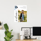 ブルーボウモダンコケット卒業キャップへようこそ ポスター (ホームオフィス)