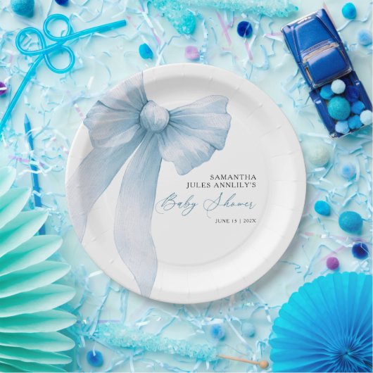 ブルーボウモダンベビーシャワー ペーパープレート (パーティー)