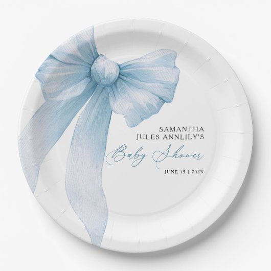 ブルーボウモダンベビーシャワー ペーパープレート (正面)