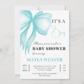 ブルーボウモダン編集可能なエレガント男の赤ちゃんシャワー 招待状 (正面)