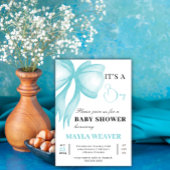 ブルーボウモダン編集可能なエレガント男の赤ちゃんシャワー 招待状