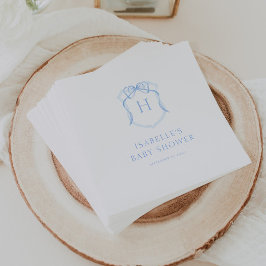 ブルーボウモノグラムクレストベビーシャワー スタンダードカクテルナプキン