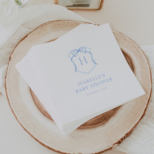 ブルーボウモノグラムクレストベビーシャワー スタンダードカクテルナプキン