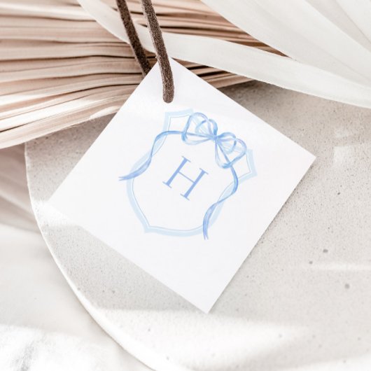 ブルーボウモノグラムクレストベビーシャワー フェイバータグ