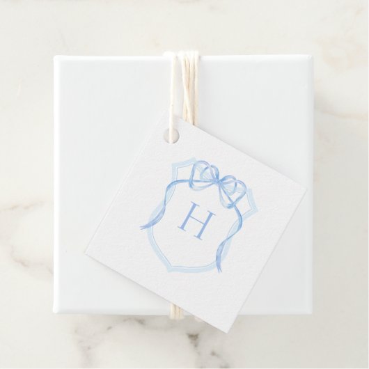 ブルーボウモノグラムクレストベビーシャワー フェイバータグ (インサイチュ)