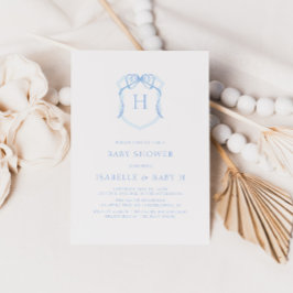 ブルーボウモノグラムクレストベビーシャワー 招待状