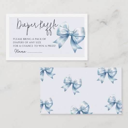 ブルーボウリボン男の子ベビーシャワー囲いカード エンクロージャーカード (正面/裏面)