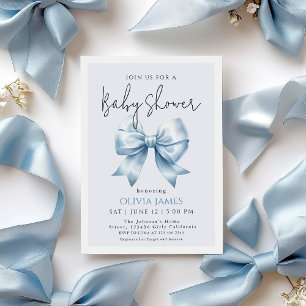 ブルーボウリボン男の子ベビーシャワー 招待状