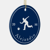 ブルーボウリングをする人、 クリケットの投手シルエットプレーヤーコーチ名&年 セラミックオーナメント (右)