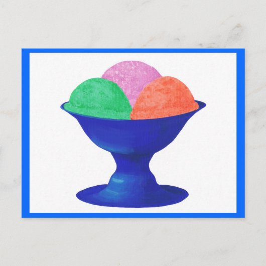 ブルーボウルにアイスクリームを入れたパーティの招待状はがき ポストカード (正面)