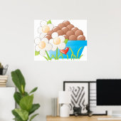 ブルーボウルに入った卵(花とハート) ポスター (ホームオフィス)