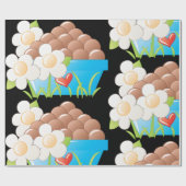 ブルーボウルに入った卵(花とハート) ラッピングペーパー (フラット)