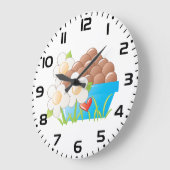 ブルーボウルに入った卵(花とハート) ラージ壁時計 (傾斜)