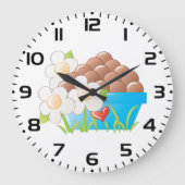 ブルーボウルに入った卵(花とハート) ラージ壁時計 (正面)