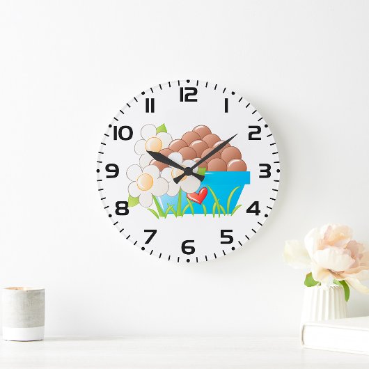ブルーボウルに入った卵(花とハート) ラージ壁時計