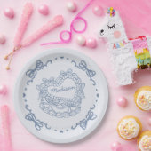 ブルーボウレトロハートコケットケーキパーソナライズされた ペーパープレート (パーティー)