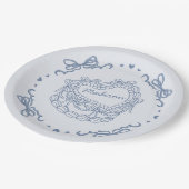 ブルーボウレトロハートコケットケーキパーソナライズされた ペーパープレート (アングル)