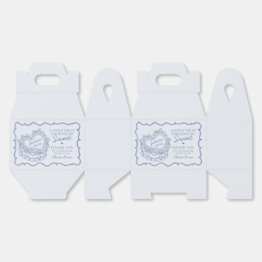 ブルーボウレトロハートコケットケーキブライダルシャワー フェイバーボックス (見開き)