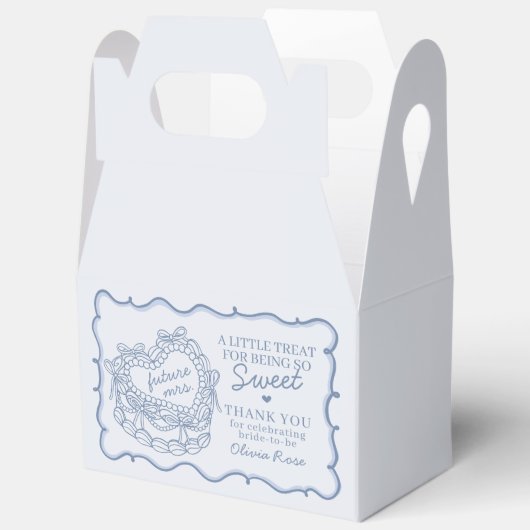 ブルーボウレトロハートコケットケーキブライダルシャワー フェイバーボックス (見開き)