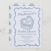 ブルーボウレトロハートコケットケーキブライダルシャワー 招待状 (正面/裏面)