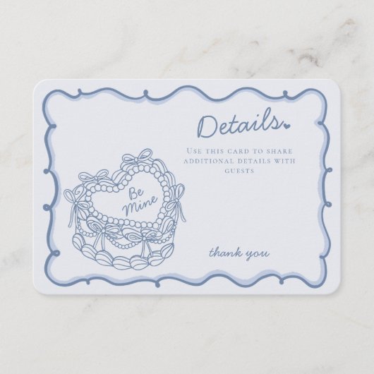 ブルーボウレトロハートコケットケーキ詳細インサート エンクロージャーカード (正面)