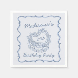 ブルーボウレトロハートコケットケーキ誕生日 スタンダードカクテルナプキン