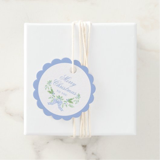 ブルーボウ付きメリークリスマススワッグ フェイバータグ (インサイチュ)