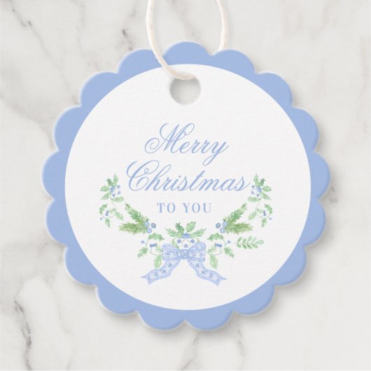 ブルーボウ付きメリークリスマススワッグ フェイバータグ (正面)