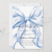 ブルーボウ何か青い前に私はブライダルシャワー 招待状 (正面)