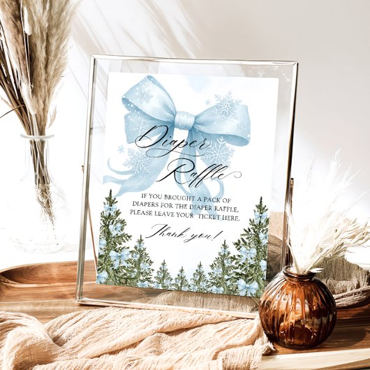 ブルーボウ冬の赤ちゃんシャワーおむつラッフル ポスター