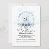 ブルーボウ可愛いクマかわいいクマ冬の男の子ベビーシャワー 招待状 (正面)