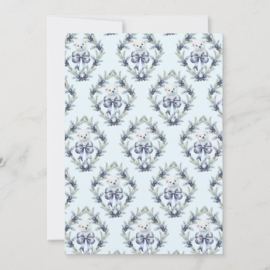 ブルーボウ可愛いクマかわいいクマ冬の男の子ベビーシャワー 招待状 (裏面)