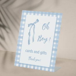 ブルーボウ少年の赤ちゃんシャワーのプレイドカードとギフト 台座サイン
