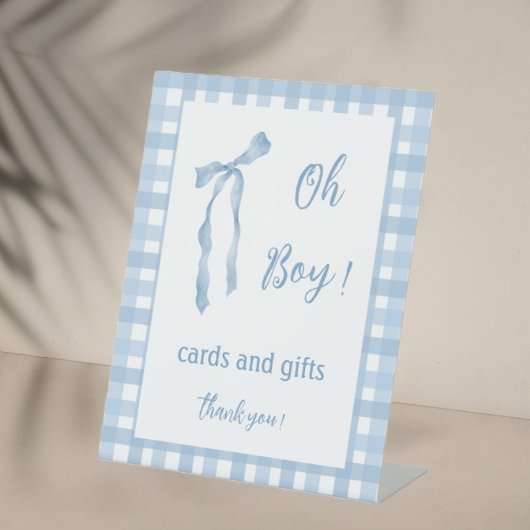 ブルーボウ少年の赤ちゃんシャワーのプレイドカードとギフト 台座サイン