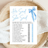 ブルーボウ彼は彼女はブライダルシャワーゲームを言った 招待状