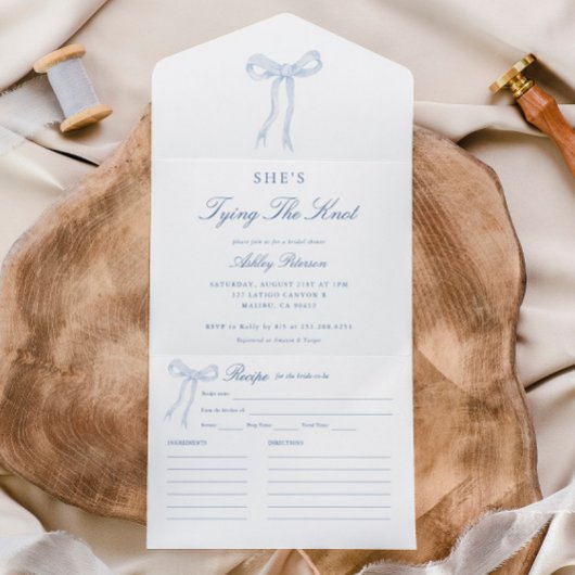 ブルーボウ彼女は結び目のブライダルシャワー オールインワン招待状