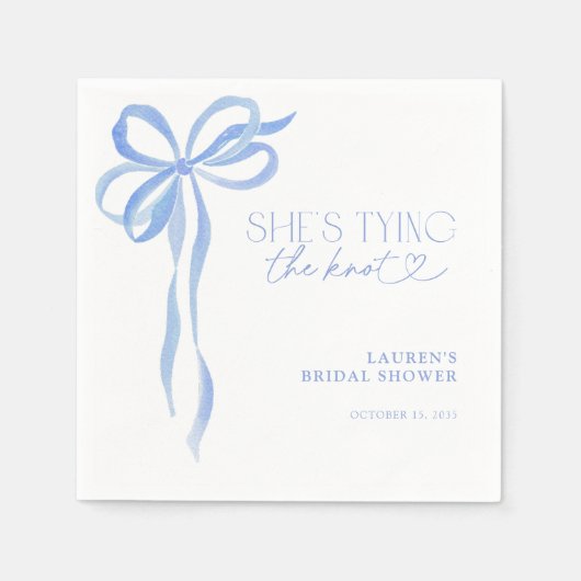 ブルーボウ彼女は結び目のブライダルシャワー スタンダードカクテルナプキン (正面)