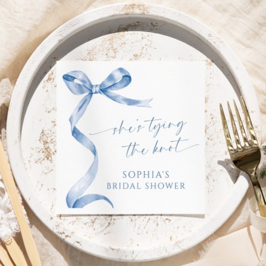 ブルーボウ彼女は結び目のブライダルシャワー スタンダードカクテルナプキン