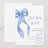 ブルーボウ彼女は結び目のブライダルシャワー 招待状 (正面/裏面)