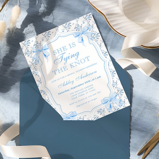 ブルーボウ彼女は結び目のブライダルシャワー 招待状