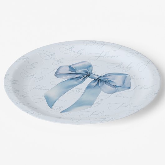 ブルーボウ書道エレガント少年の赤ちゃんシャワー ペーパープレート (アングル)