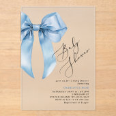 ブルーボウ書道エレガント男の赤ちゃんシャワー アクリル招待状 (正面)