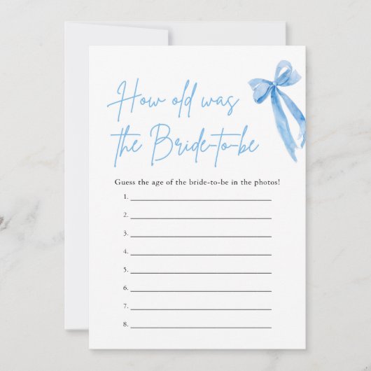 ブルーボウ歳の新婦ブライダルシャワーゲーム 招待状 (正面)
