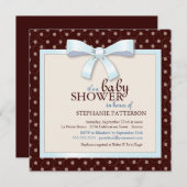 ブルーボウ水玉模様ボーイベビーシャワー招待状 招待状 (正面/裏面)